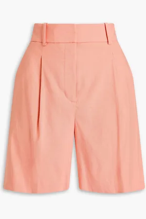 VERONICA BEARD Noemi pleated linen-blend shorts - Orange