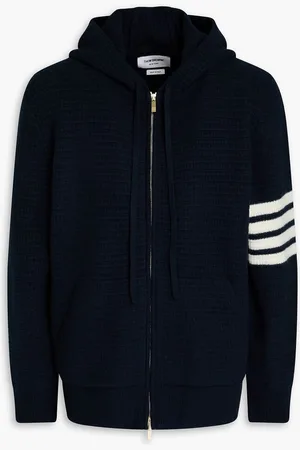 Thom Browne Waffle-knit wool and cashmere-blend zip-up hoodie - Blue