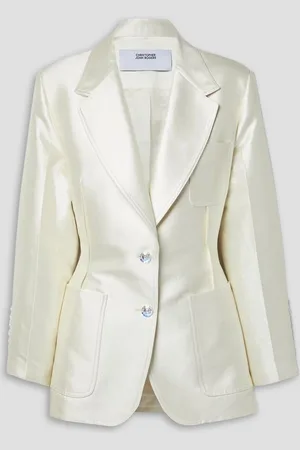 Christopher John Rogers Ruched cotton and silk-blend satin blazer - White