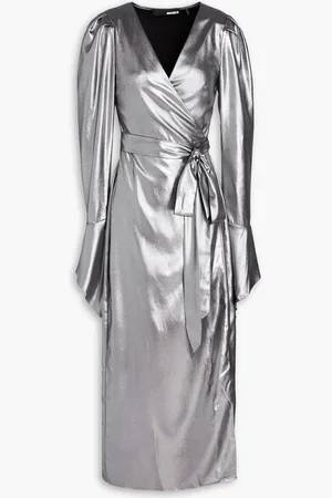 ROTATE Lamé midi wrap dress - Metallic