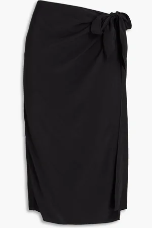 THEORY Wrap-effect crepe midi skirt