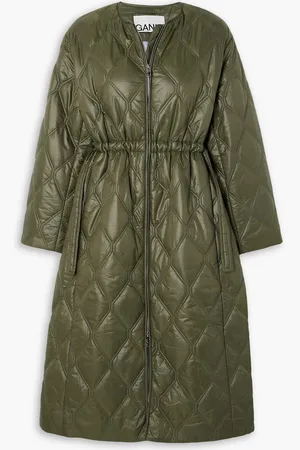 Ganni Quilted glossed-shell coat - Green