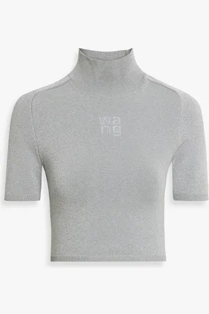 Alexander Wang Cropped metallic stretch-knit turtleneck top