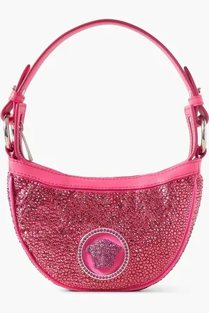 VERSACE Mini crystal-embellished satin and leather shoulder bag