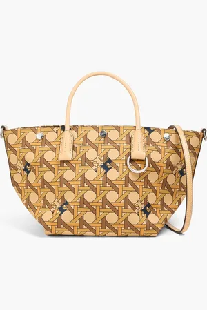 Tory Burch Leather-trimmed printed twill tote - Neutral