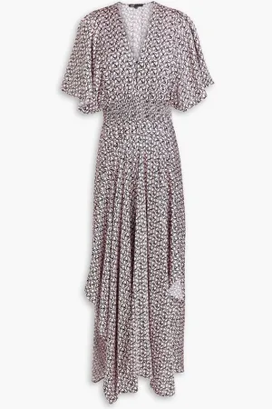 Maje Shirred printed satin maxi dress - Pink