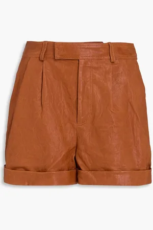Frame Pleated leather shorts - Brown