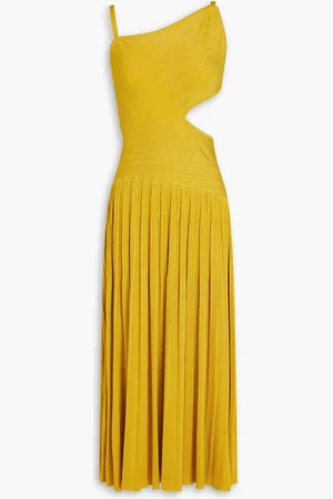 ZIMMERMANN Cutout metallic ribbed-knit midi dress - Yellow