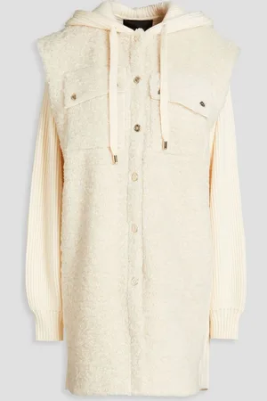 Maje Knit-paneled faux fur coat - White