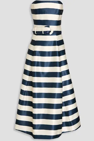 Nicholas Strapless striped satin midi dress - White