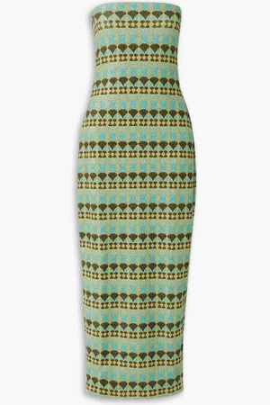 ‎Dima Ayad‎ Strapless metallic jacquard-knit maxi dress - Blue