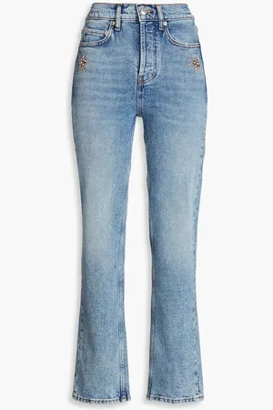 Maje Crystal-embellished high-rise straight-leg jeans - Blue