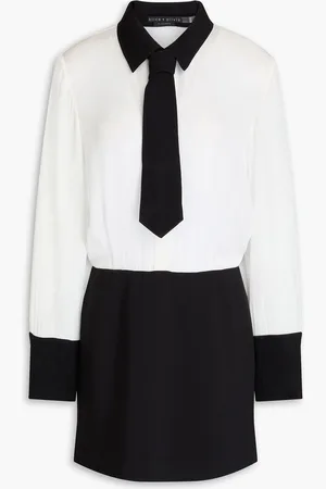 ALICE+OLIVIA Alice Olivia - Two-tone crepe and twill mini shirt dress