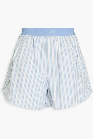 Ganni Striped cotton-poplin shorts - Blue
