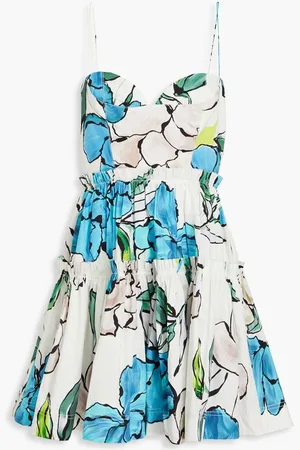 AJE Maya floral-print cotton-poplin mini dress - Blue