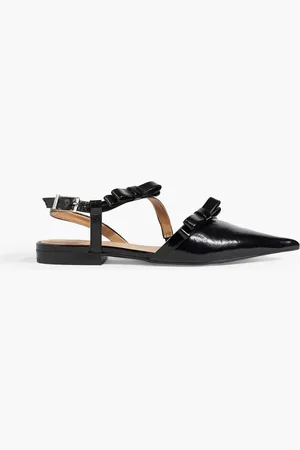 Ganni Bow-detailed glossed point-toe flats