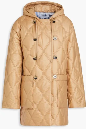 Ganni Double-breasted quilted ripstop hooded coat - Neutral