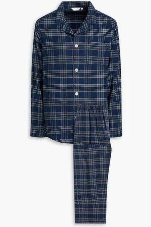 DEREK ROSE Checked cotton-flannel pajama set - Blue