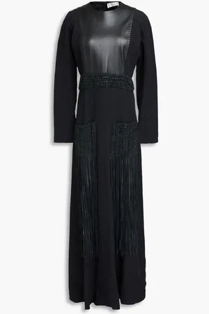 Chloé Fringed leather-paneled linen maxi dress