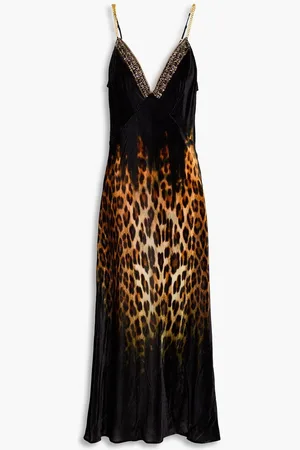 Camilla Embellished leopard-print velvet midi slip dress