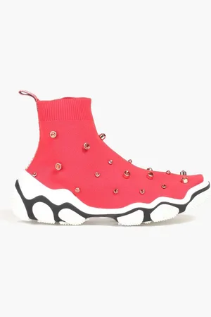 RED(V) Crystal-embellished stretch-knit high-top sneakers - Orange