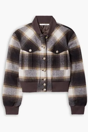 VERONICA BEARD Stanley suede-trimmed checked wool-blend bomber jacket - Brown