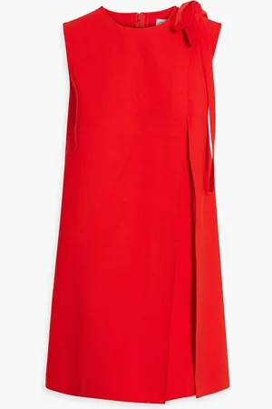 Oscar de la Renta Bow-detailed wool-blend crepe mini dress - Red