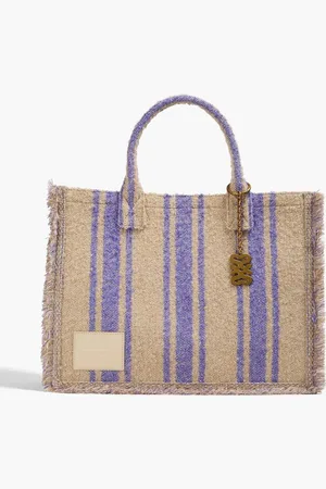 Sandro Frayed striped bouclé-tweed tote - Purple