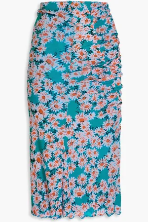Diane von Furstenberg Willow reversible floral-print stretch-mesh midi skirt - Blue