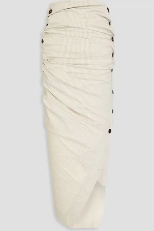 Serafini Ruched striped crepe midi wrap skirt - White