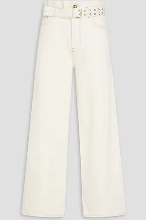 Ganni Belted cotton-drill wide-leg pants - White