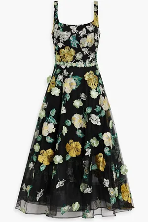Marchesa Notte Embellished tulle midi dress