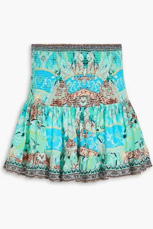 Camilla Crystal-embellished printed silk crepe de chine mini skirt - Blue