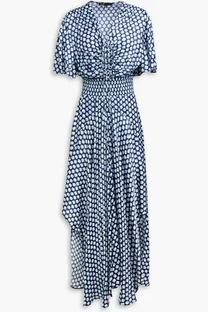 Maje Asymmetric printed satin maxi dress - Blue