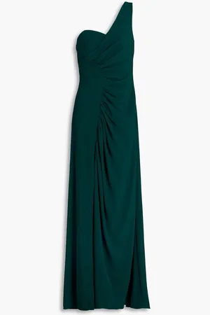 Halston Heritage Verdianna one-shoulder ruched crepe gown - Green