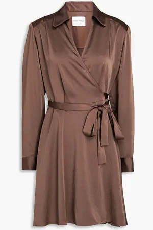 Claudie Pierlot Rixie silk-twill mini wrap dress - Brown