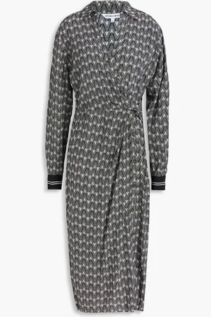 VERONICA BEARD Wright twisted printed stretch-silk midi shirt dress