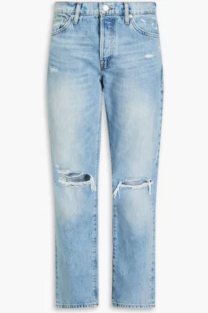 Frame Le Slouch distressed low-rise straight-leg jeans - Blue