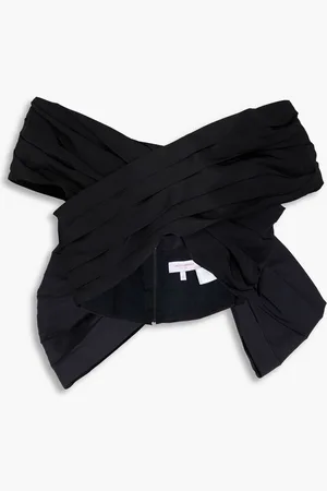 Carolina Herrera Cropped bow-detailed pleated silk-faille top