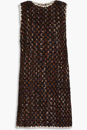 Dolce & Gabbana Embroidered wool-blend mini dress - Brown