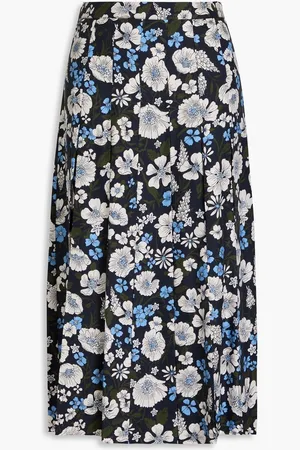 VERONICA BEARD Norris floral-print silk-blend twill midi skirt - Blue