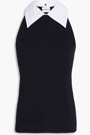 Claudie Pierlot Myssa poplin-trimmed stretch-knit top - Blue