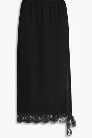 tibi Lace-trimmed draped twill midi skirt
