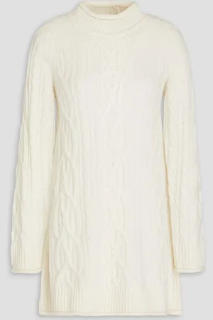 Loulou Studio Cable-knit cashmere turtleneck mini dress - White