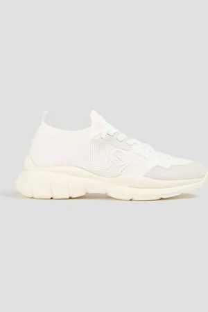 Stuart Weitzman Stretch-knit, leather and suede sneakers