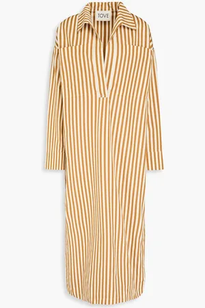 TOVE Ling striped cotton-poplin midi shirt dress - Brown