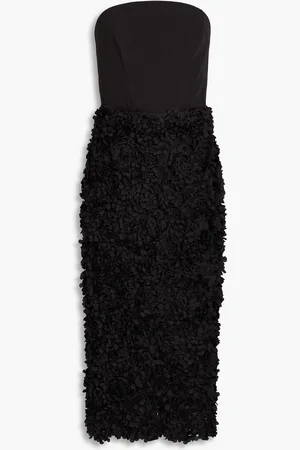 Marchesa Notte Strapless floral-appliquéd crepe midi dress