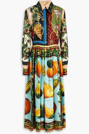 Dolce & Gabbana Pleated printed silk-twill midi shirt dress