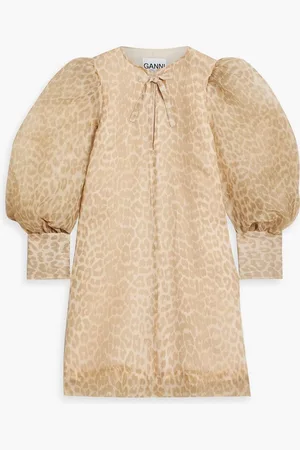 Ganni Crinkled leopard-print organza mini dress