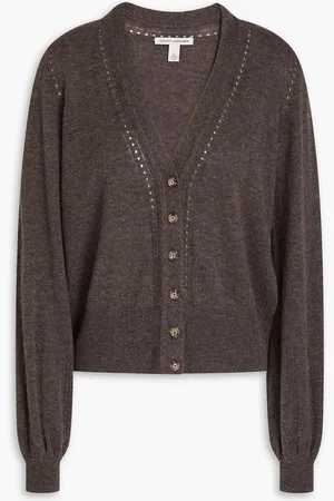 AUTUMN CASHMERE Pointelle-trimmed cashmere cardigan - Brown